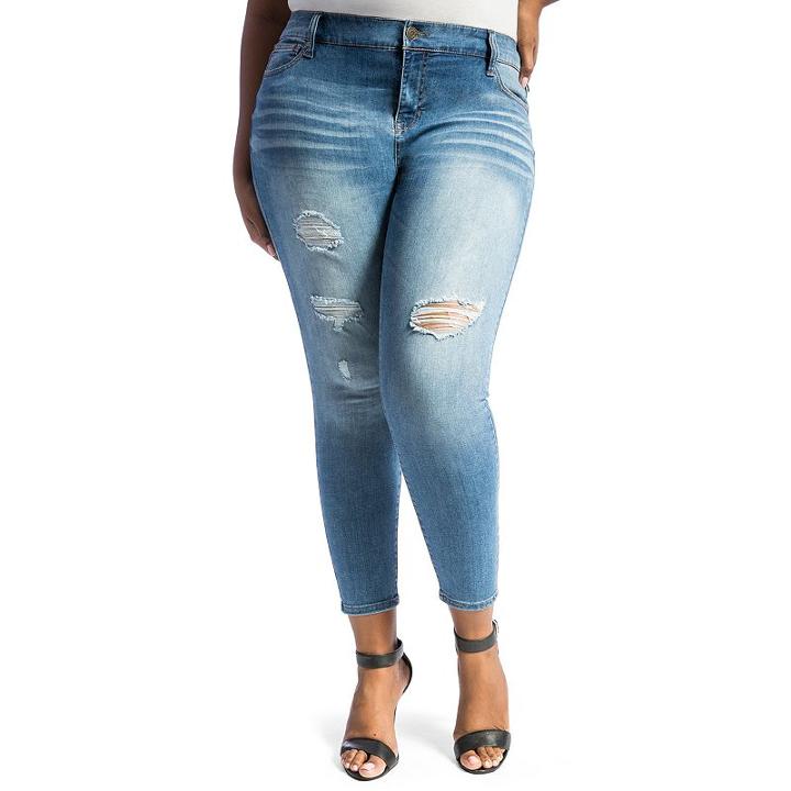 Juniors' Plus Size Crave Whiskered Ankle Skinny Jeans, Girl's, Size: 18 W, Beige Oth