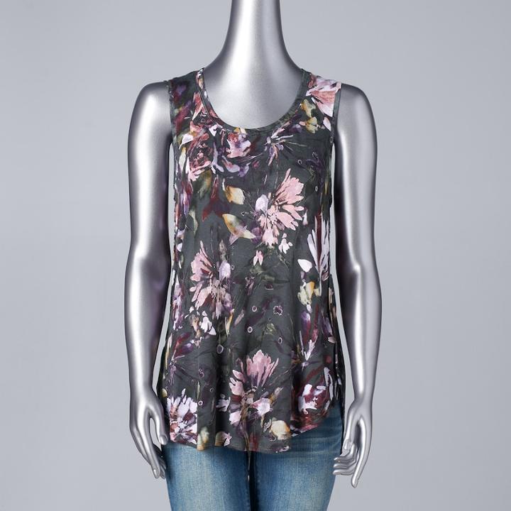 Petite Simply Vera Vera Wang Tulip Hem Tank, Women's, Size: M Petite, Grey (charcoal)