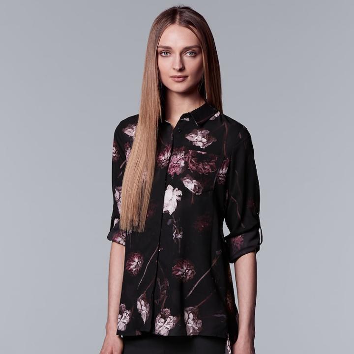 Women's Simply Vera Vera Wang High-low Hem Chiffon Blouse, Size: Large, Dark Blue