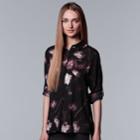 Women's Simply Vera Vera Wang High-low Hem Chiffon Blouse, Size: Large, Dark Blue