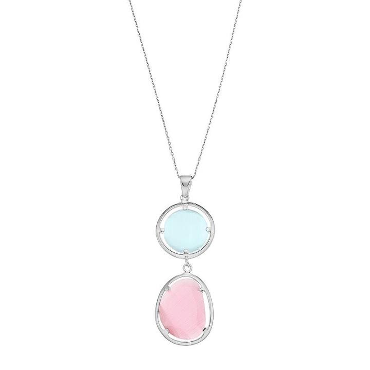 Sterling Silver Lab-created Blue & Pink Cat's-eye Pendant Necklace, Women's, Size: 18, Multicolor