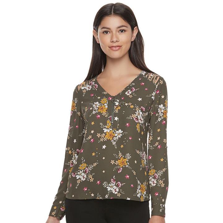 Juniors' Candie's&reg; Strappy Shoulder Long Sleeve Top, Girl's, Size: Xs, Dark Green