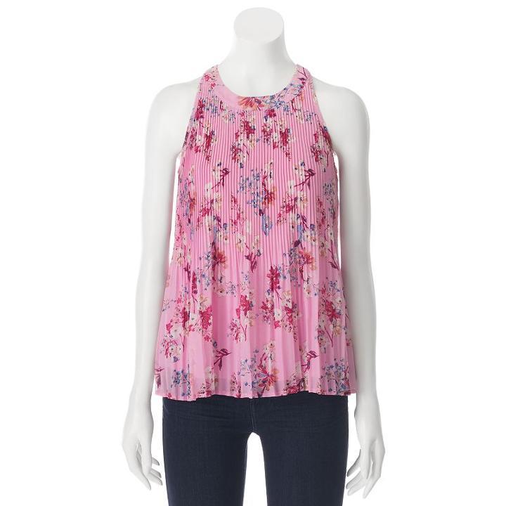 Pink Rose, Juniors' Mock Neck Printed Woven Tank, Girl's, Size: Large, Lt Beige