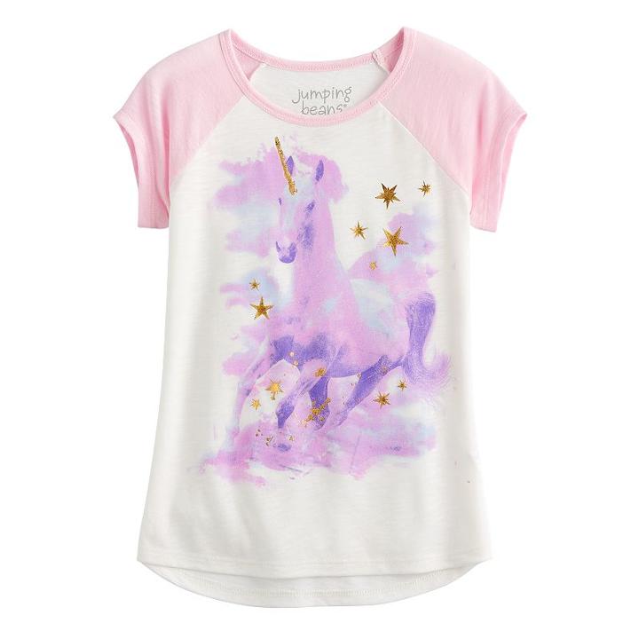 Girls 4-10 Jumping Beans&reg; Unicorn Raglan Short-sleeved Tee, Size: 10, Lt Beige