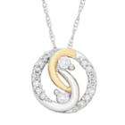 Two Tone 10k Gold 1/10 Carat T.w. Diamond 2-stone Pendant Necklace, Women's, Size: 18, White