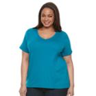 Croft & Barrow, Plus Size &reg; Essential V-neck Tee, Women's, Size: 3xl, Turquoise/blue (turq/aqua)
