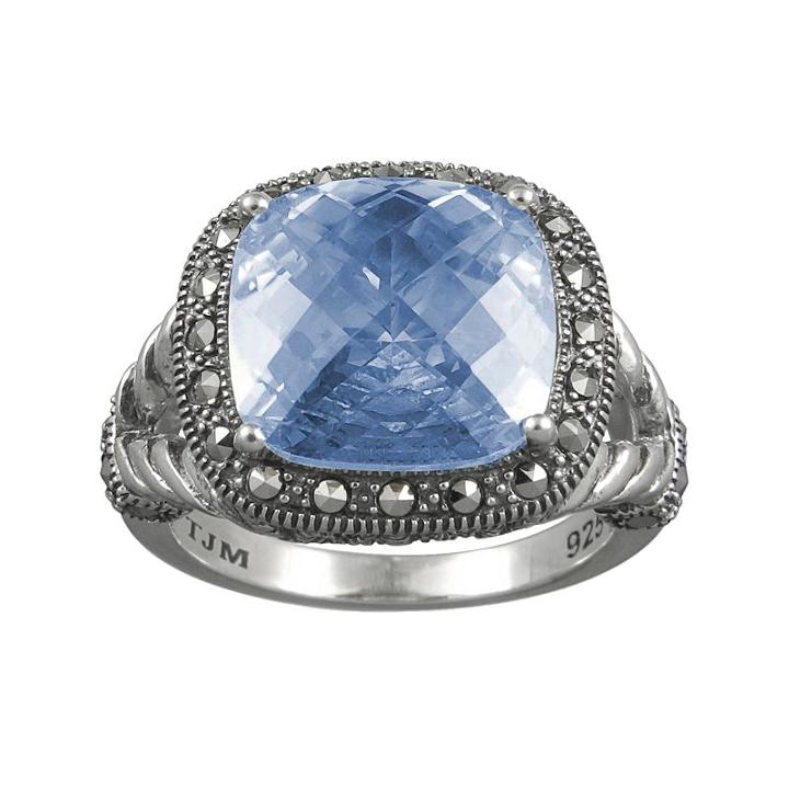 Lavish By Tjm Sterling Silver Lab-created Blue Quartz Frame Ring - Made With Swarovski Marcasite, Women's, Size: 8