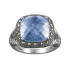 Lavish By Tjm Sterling Silver Lab-created Blue Quartz Frame Ring - Made With Swarovski Marcasite, Women's, Size: 8