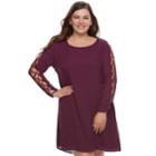 Juniors' Plus Size Liberty Love Lace-up Sleeve Shift Dress, Teens, Size: 1xl, Drk Purple