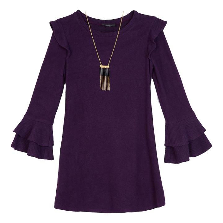Girls 7-16 Iz Amy Byer Ruffled Bell Sleeve Dress With Necklace, Size: Large, Purple