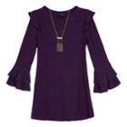 Girls 7-16 Iz Amy Byer Ruffled Bell Sleeve Dress With Necklace, Size: Large, Purple