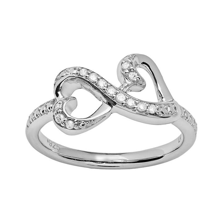 Love Is Forever Sterling Silver 1/10-ct. T.w. Diamond Double Heart Ring, Women's, Size: 7, White