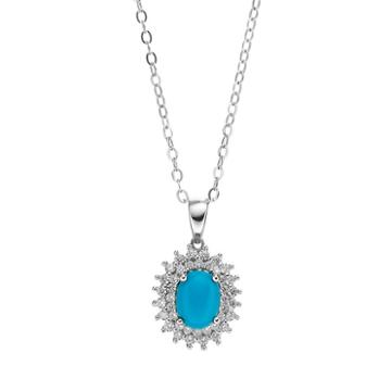 Sparkle Gem Sterling Silver Simulated Turquoise & Cubic Zirconia Halo Pendant Necklace, Women's, Size: 18, Blue