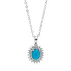 Sparkle Gem Sterling Silver Simulated Turquoise & Cubic Zirconia Halo Pendant Necklace, Women's, Size: 18, Blue
