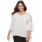 Juniors' Plus Size Liberty Love Lace Yoke Splitneck Top, Teens, Size: 1xl, Natural