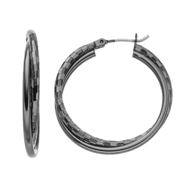 Jet Crisscross Nickel Free Double Hoop Earrings, Women's, Black