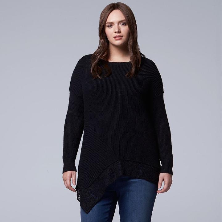 Plus Size Simply Vera Vera Wang Asymmetrical Lace Sweater, Women's, Size: 3xl, Black