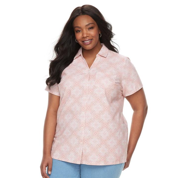 Plus Size Croft & Barrow&reg; Button Front Camp Shirt, Women's, Size: 3xl, Med Pink