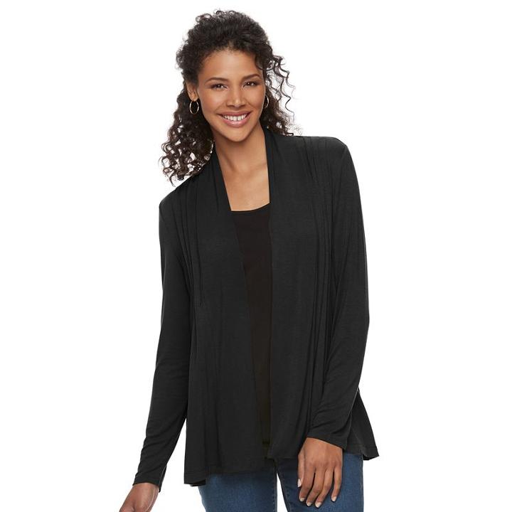 Women's Croft & Barrow&reg; Pleated Open Front Cardigan, Size: Large, Black