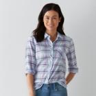 Petite Sonoma Goods For Life&trade; Essential Plaid Shirt, Women's, Size: L Petite, Lt Purple