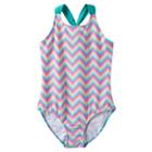 Girls Plus Size So&reg; Rainbow Chevron Pattern Racerback One-piece Swimsuit, Girl's, Size: 16 1/2, White