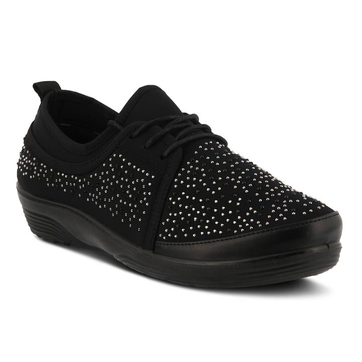 Flexus By Spring Step Tinty Women's Laced Slip-on Sneakers, Size: 37, Black