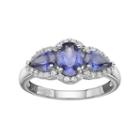 Sterling Silver Lab-created Sapphire & White Topaz 3-stone Halo Ring, Women's, Size: 8, Blue