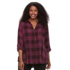 Plus Size Sonoma Goods For Life&trade; Plaid Popover Top, Women's, Size: 3xl, Purple