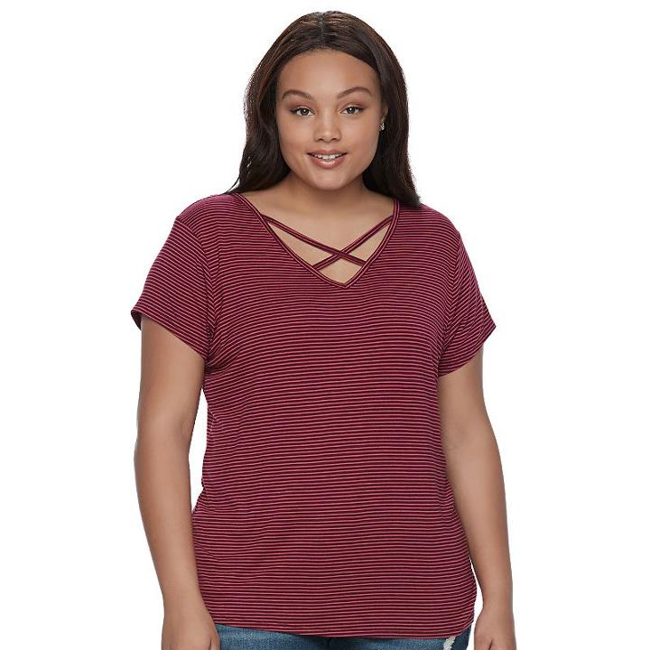 Juniors' Plus Size So&reg; Crisscross Front Tee, Teens, Size: 2xl, Pink