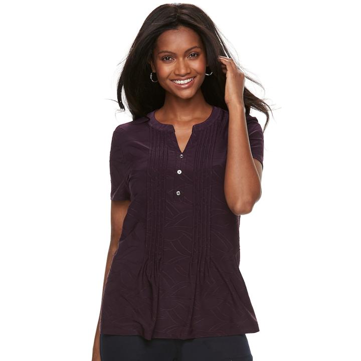 Women's Croft & Barrow&reg; Jacquard Pintuck Henley Top, Size: Xl, Drk Purple