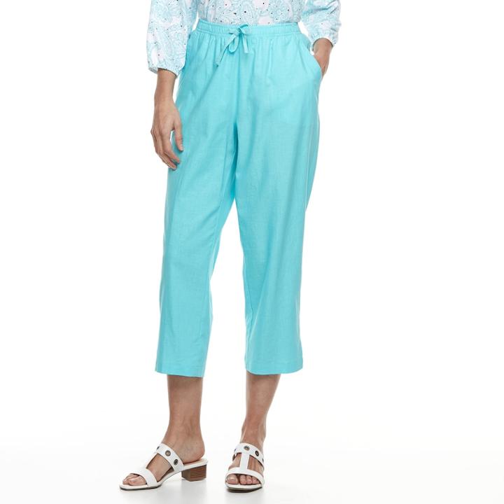 Women's Cathy Daniels Pull On Linen-blend Capris, Size: Medium, Brt Blue