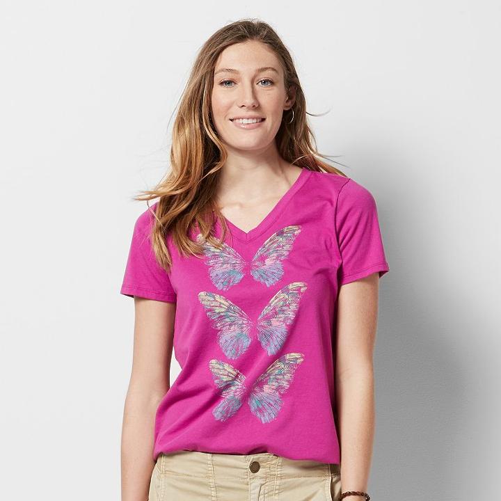 Women's Graphic V-neck Tee, Size: Large, Dark Pink