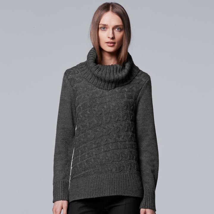 Women's Simply Vera Vera Wang Cable Knit Turtleneck Sweater, Size: Large, Dark Grey