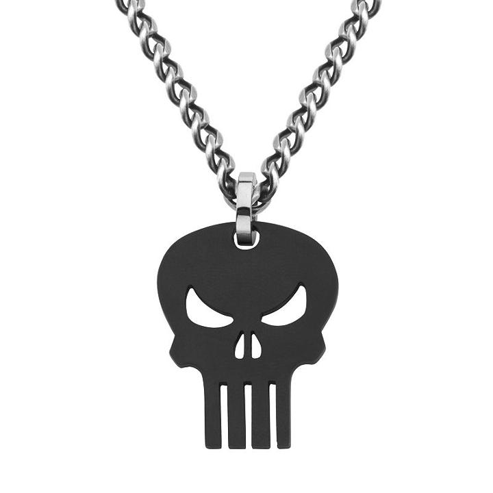 The Punisher Black Ion-plated Stainless Steel Pendant Necklace - Men, Size: 22, Grey