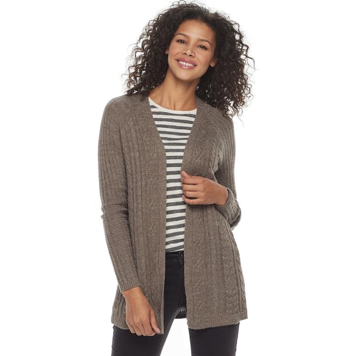 Women's Sonoma Goods For Life&trade; Sparkle Cable Knit Cardigan, Size: Xs, Med Brown