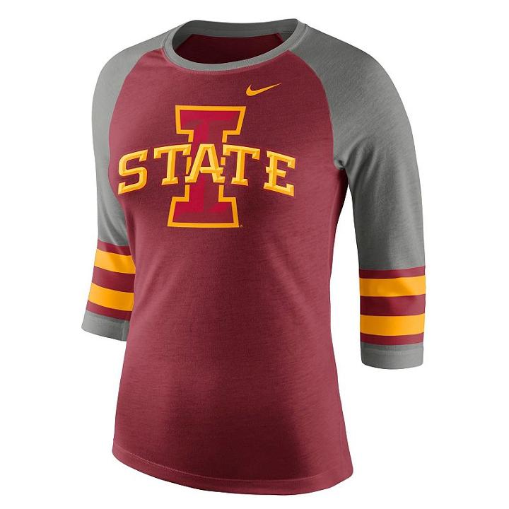 Women's Nike Iowa State Cyclones Striped Sleeve Tee, Size: Small, Red