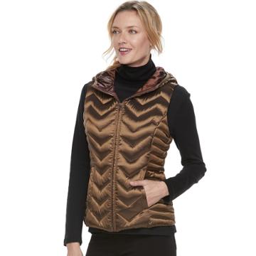 Women's Be By Blanc Noir Hooded Packable Down Vest, Size: Medium, Beige Oth