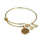 Love This Life Gold Tone Silver-plated And Gold Tone Stainless Steel Crystal Heart Charm Bangle Bracelet, Women's, Yellow