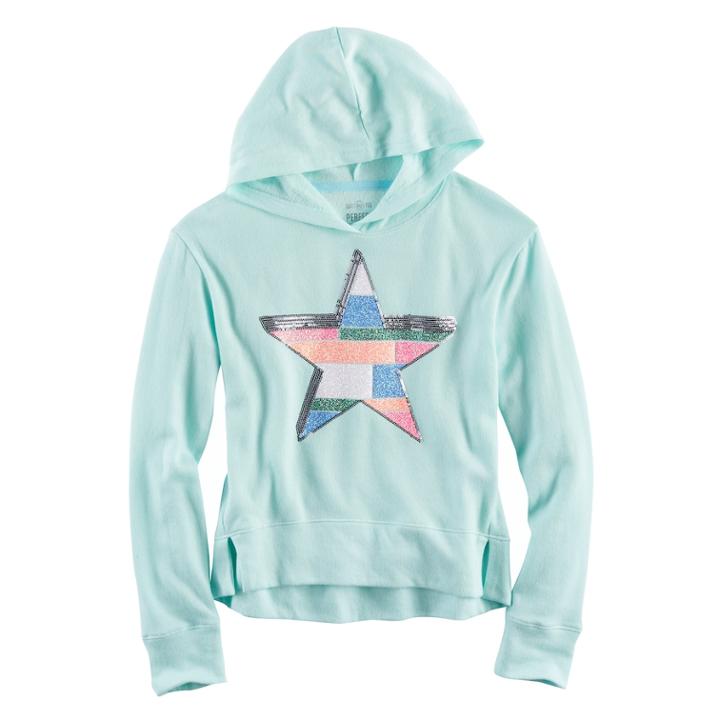 Girls 7-16 & Plus Size So&reg; Split Hem Graphic Hoodie, Size: 16 1/2, Blue