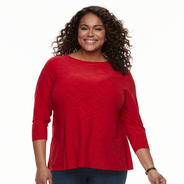 Plus Size Croft & Barrow&reg; Knit Jacquard Tee, Women's, Size: 2xl, Med Red