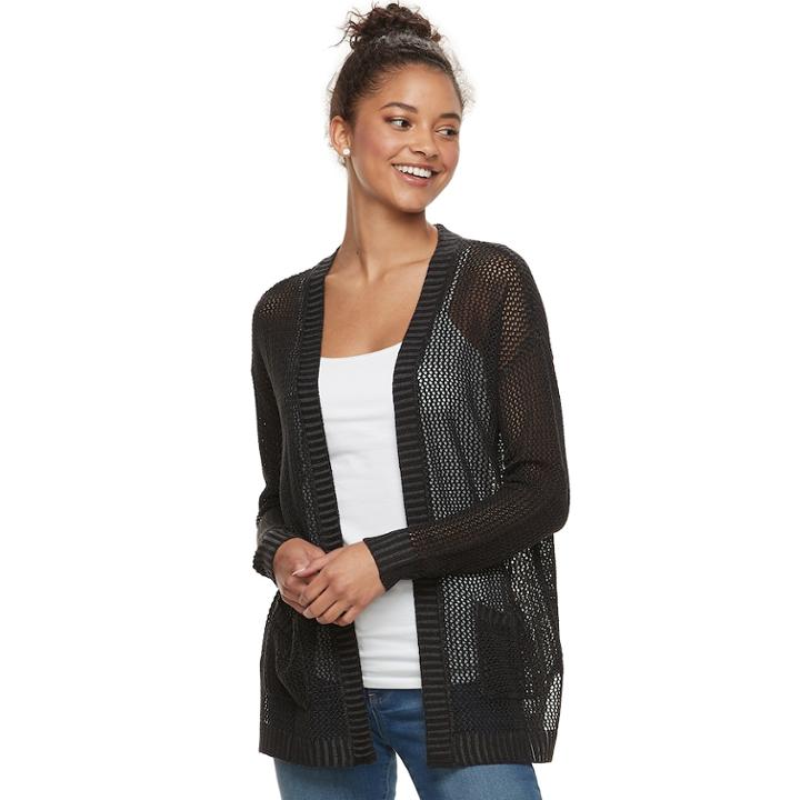 Juniors' Mudd&reg; Open-work Cardigan, Teens, Size: Xs, Black