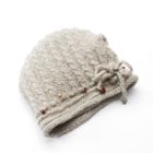 Sijjl Women's Beaded Tie Accent Cable-knit Wool Beanie, Grey