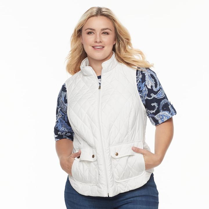 Plus Size Croft & Barrow&reg; Quilted Vest, Women's, Size: 2xl, White