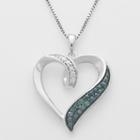 Sterling Silver 1/10-ct. T.w. Blue And White Diamond Ribbon Heart Pendant, Women's, Size: 18