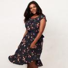 Plus Size Lc Lauren Conrad Floral Pleat Neck Dress, Women's, Size: 0x, Dark Blue