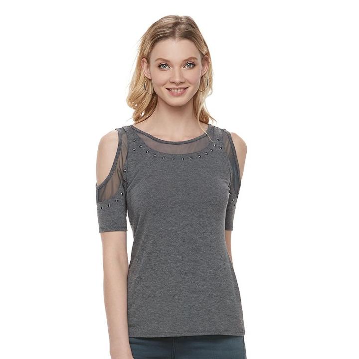 Women's Rock & Republic&reg; Studded Cold-shoulder Tee, Size: Xl, Dark Grey