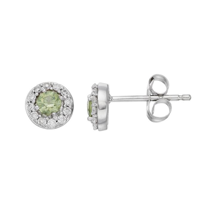 Lc Lauren Conrad 10k White Gold Green Sapphire & 1/10 Carat T.w. Diamond Halo Stud Earrings, Women's