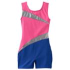 Girls 4-14 Jacques Moret Foil Colorblock Biketard Leotard, Size: Small, Brt Pink