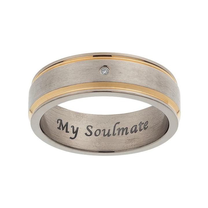 Diamond Accent Titanium And Yellow Ion-plated Titanium Striped Wedding Band - Men, Size: 8, Multicolor