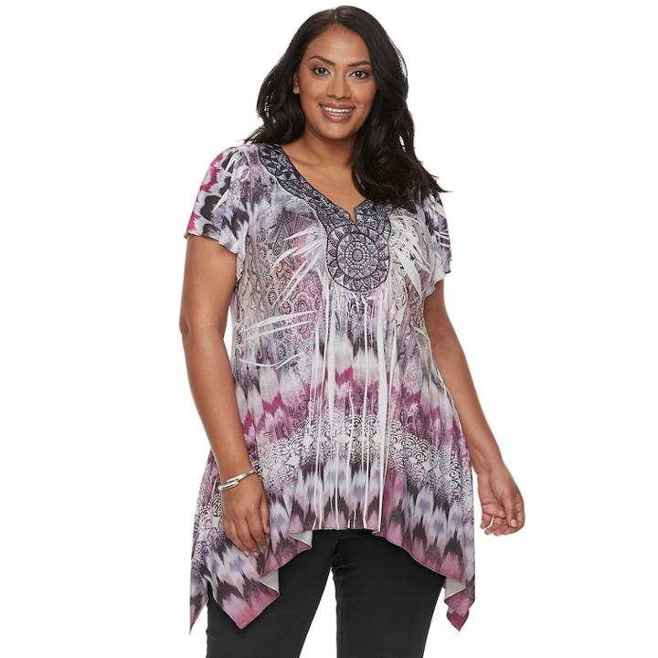 Plus Size World Unity Medallion Top, Women's, Size: 3xl, Brown